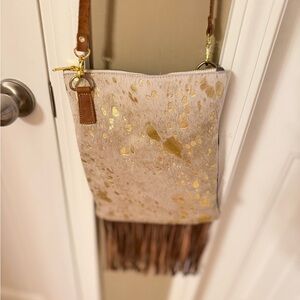 Gold and Brown Fringe Women's Crossbody Bag